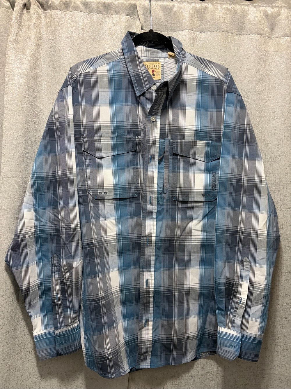 RedHead Men's Blue and Gray Plaid Button-Down Shirt
